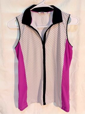 Lady Hagen Sleeveless Golf Tank in Magenta, White & Black XS T0038